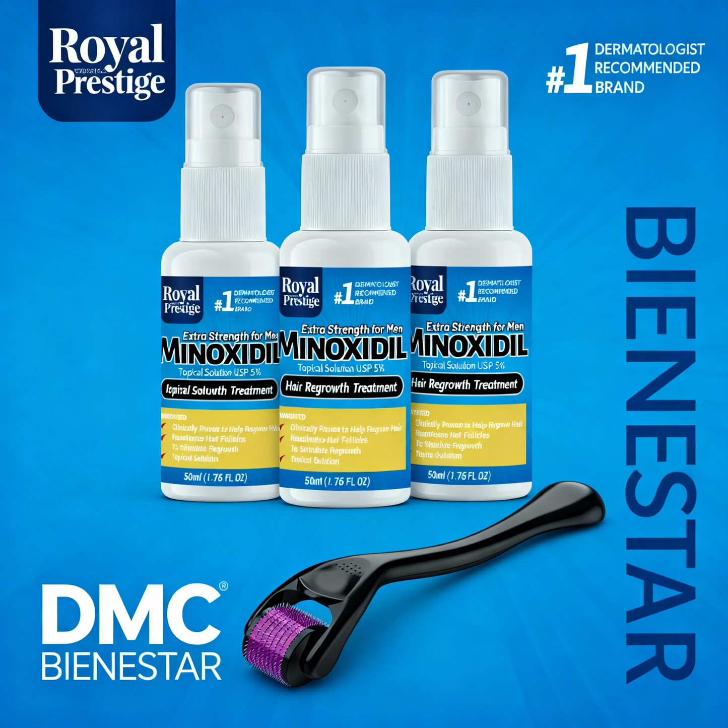 Combo Minoxidil + Dermaroller | Adios Calvicie + ebook guia de uso